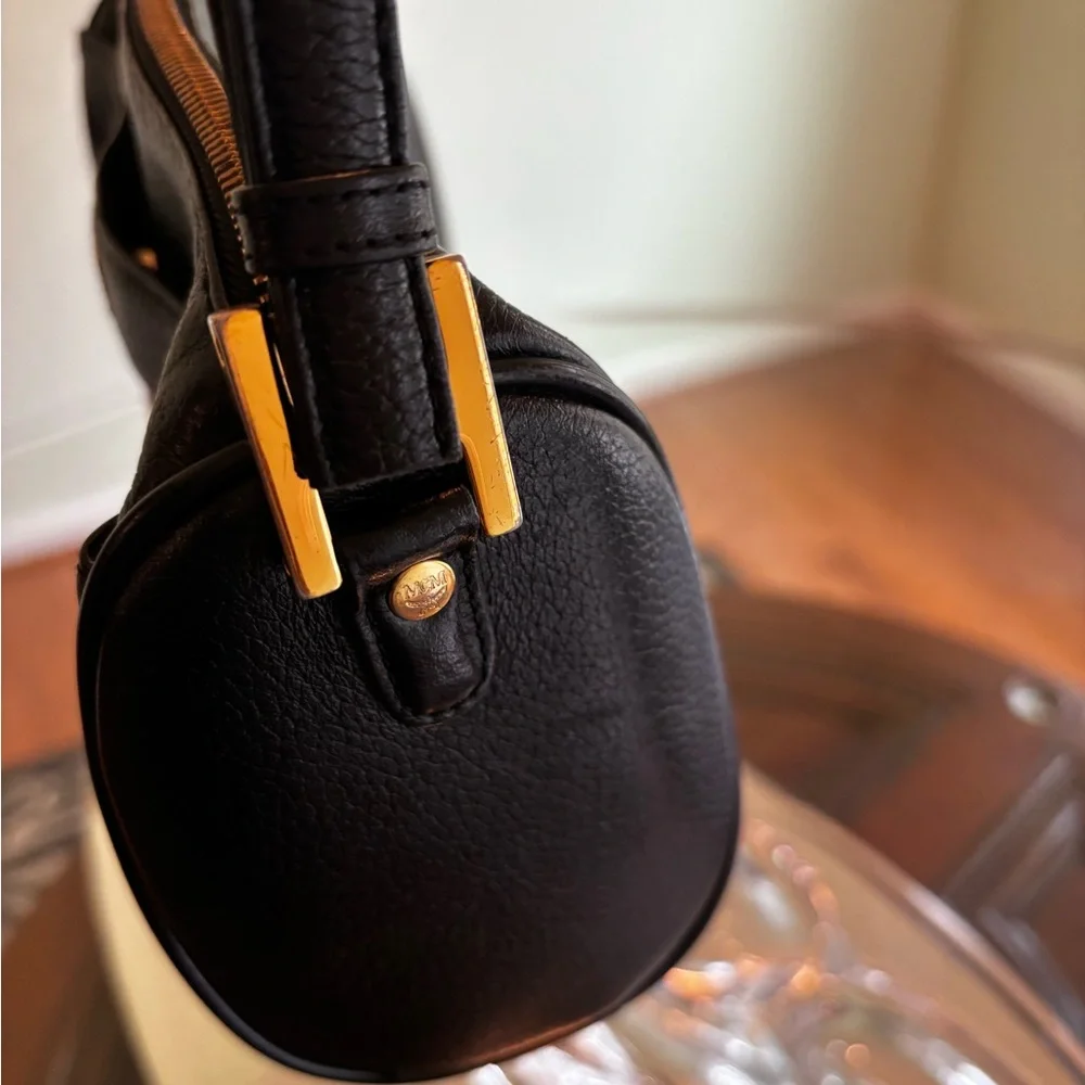 MCM Black Leather Papillion Shoulder Bag with Gold Accents - Picture 5 of 12